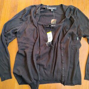 Kasper Cardigan Sweater & Sequined Tank Black Women’s Size Medium NWT
